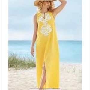 Soft Surroundings Sleeveless Embroidered Linen Maxi Dress